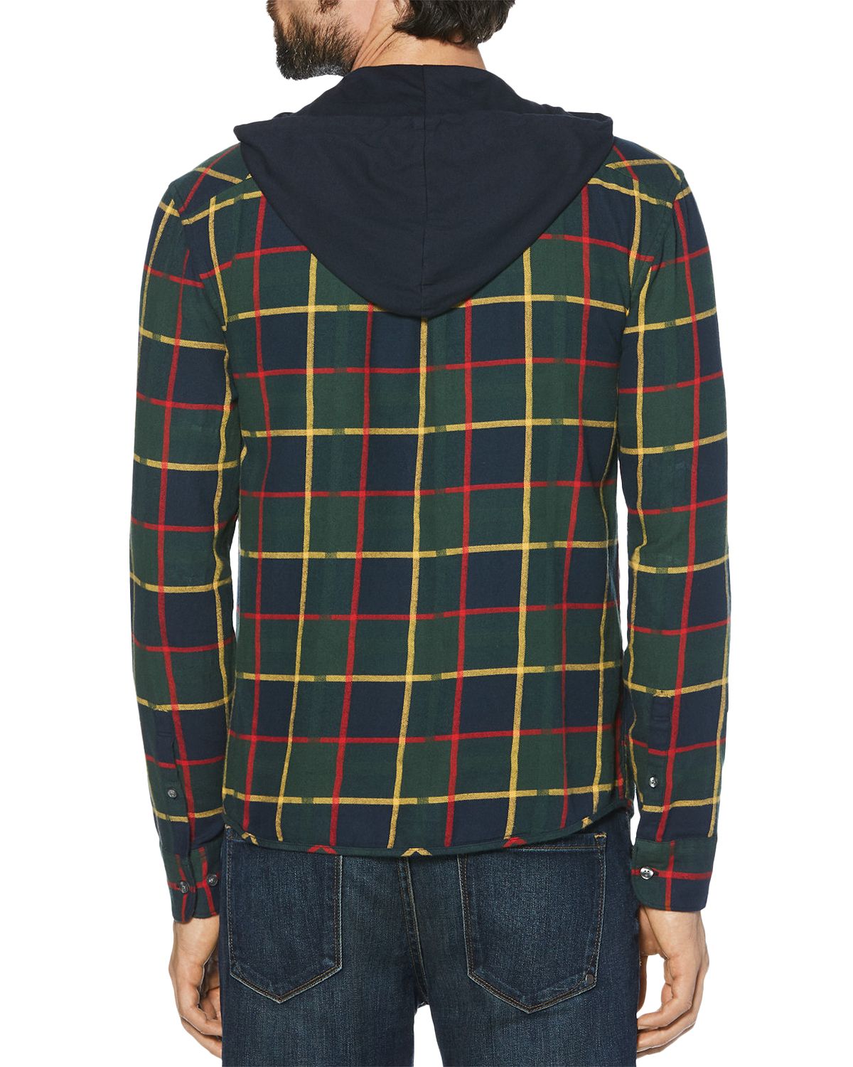 Original Penguin Plaid Flannel Hooded Regular Fit Shirt Dark Sapphire