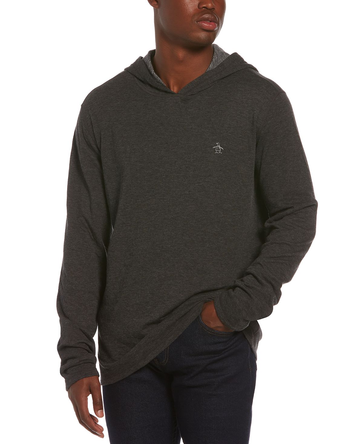 Original Penguin Reversible Knit Hooded Sweater Dark Charcoal Heather
