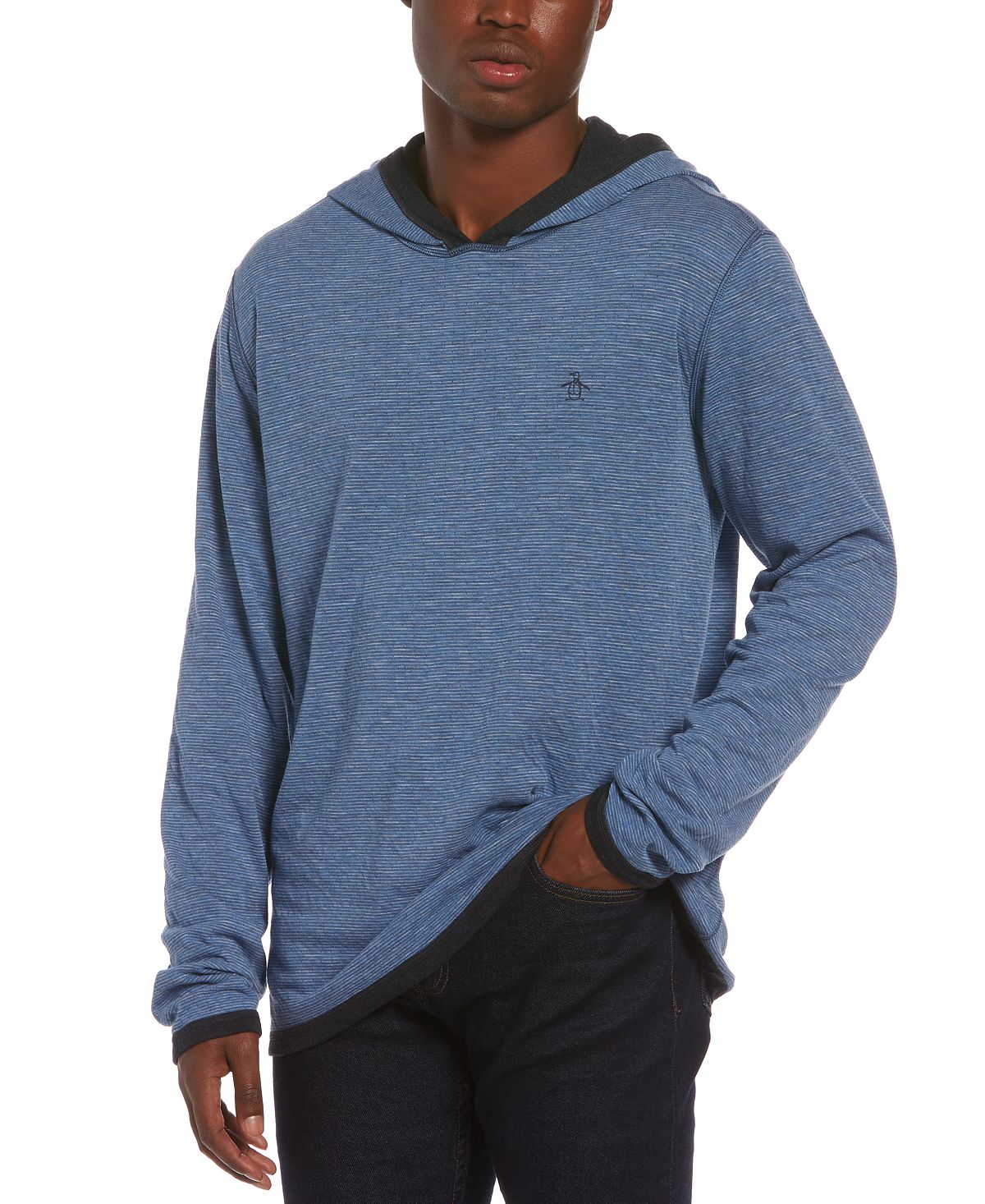 Original Penguin Reversible Knit Hooded Sweater Navy Heather
