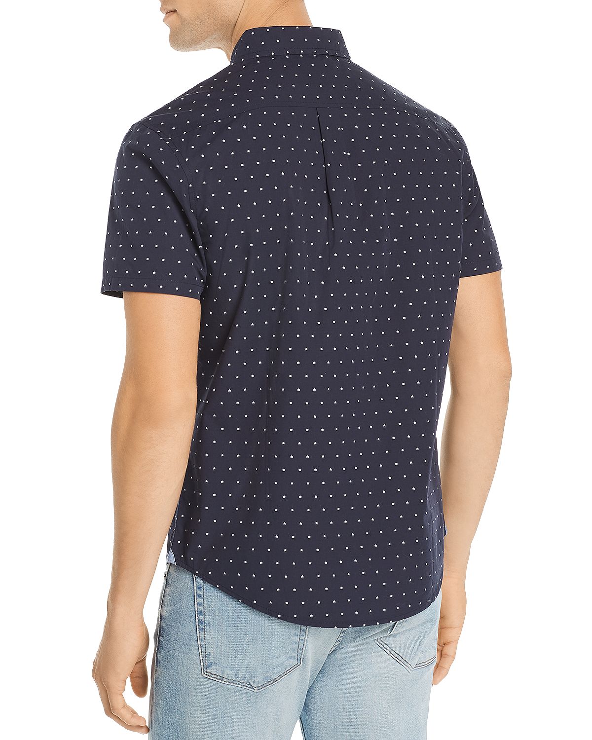 Original Penguin Short-sleeve Embroidered Star Regular Fit Button-down Shirt Dark Sapphire