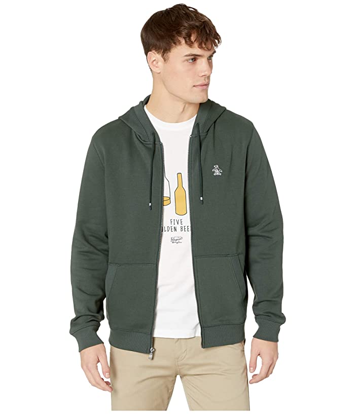 Original Penguin Sticker Pete Fleece Full Zip Hoodie Darkest Spruce Green