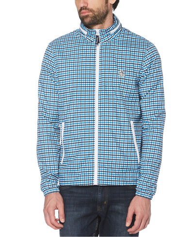 Original Penguin Tattersall Check Water-resistant Windbreaker With Zip-out Hood Dark Sapphire