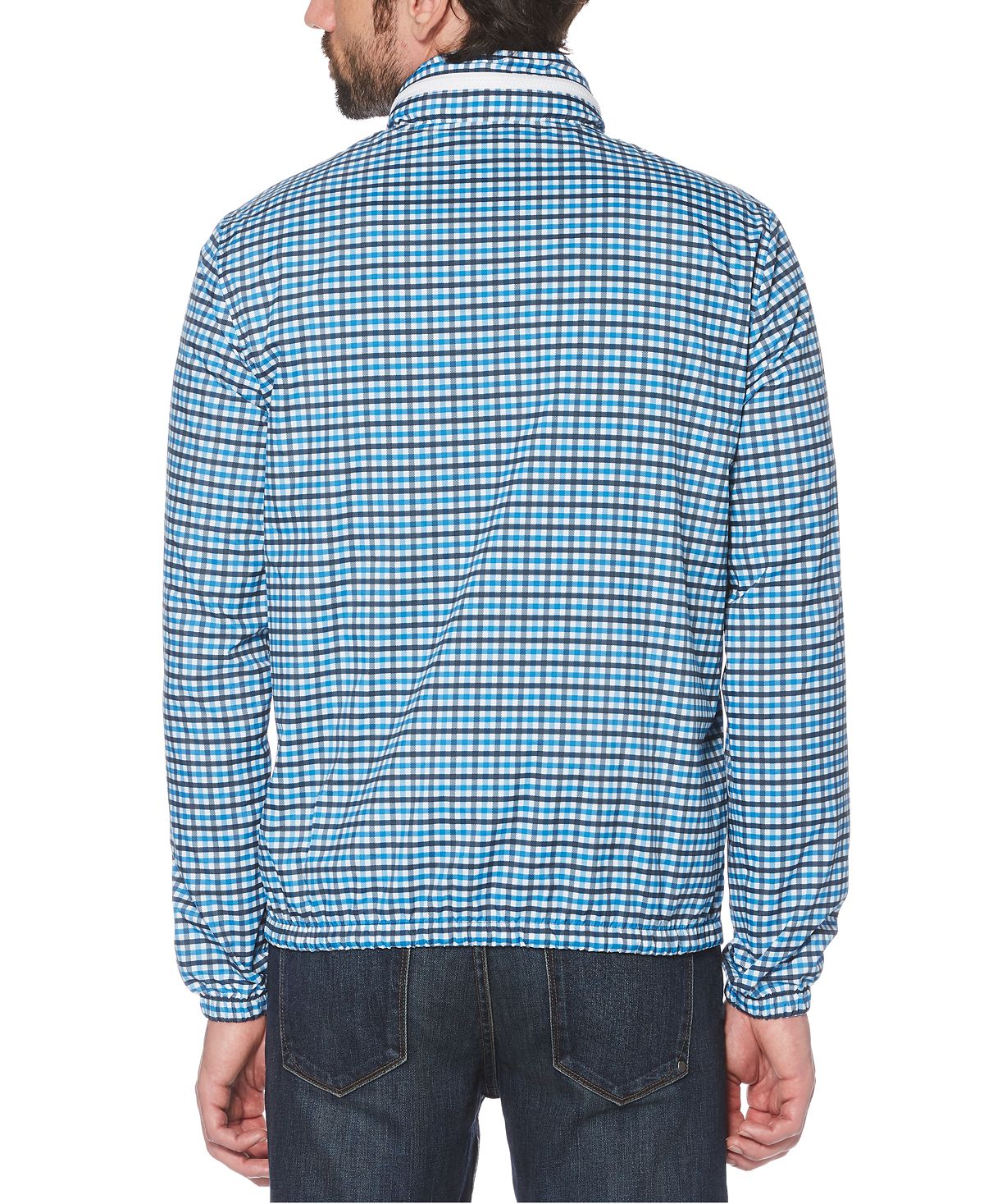 Original Penguin Tattersall Check Water-resistant Windbreaker With Zip-out Hood Dark Sapphire