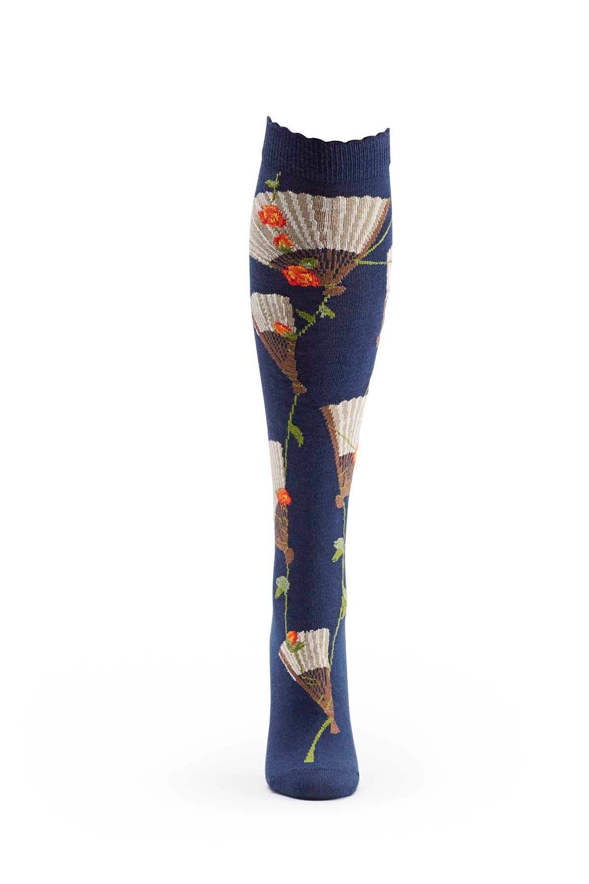 Ozone Navy Eventail Knee High Sock