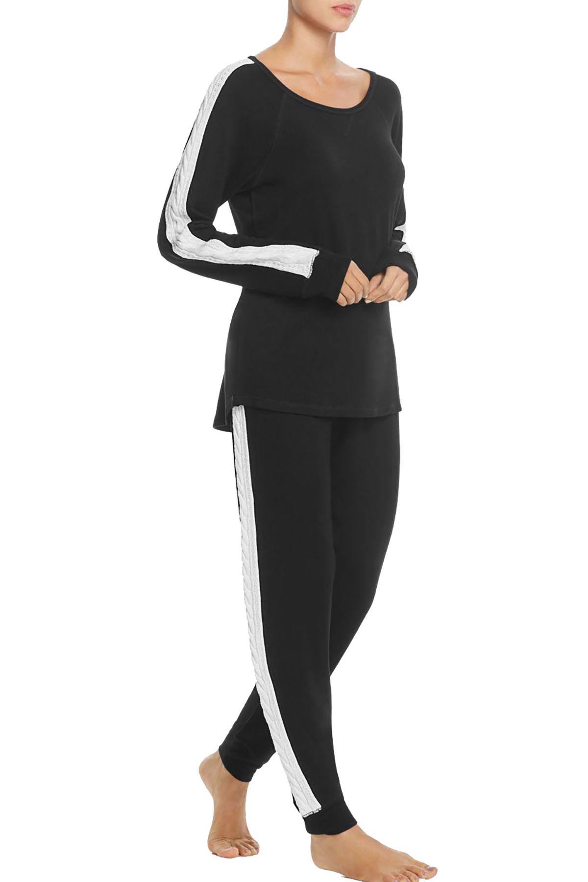 PJ Salvage Black Cable-Trim Long-Sleeve Top