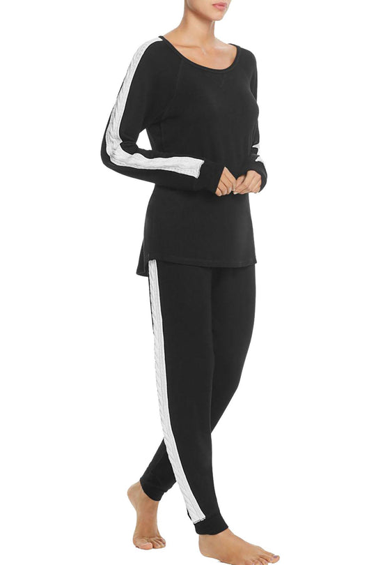 PJ Salvage Black Cable-Trim Long-Sleeve Top
