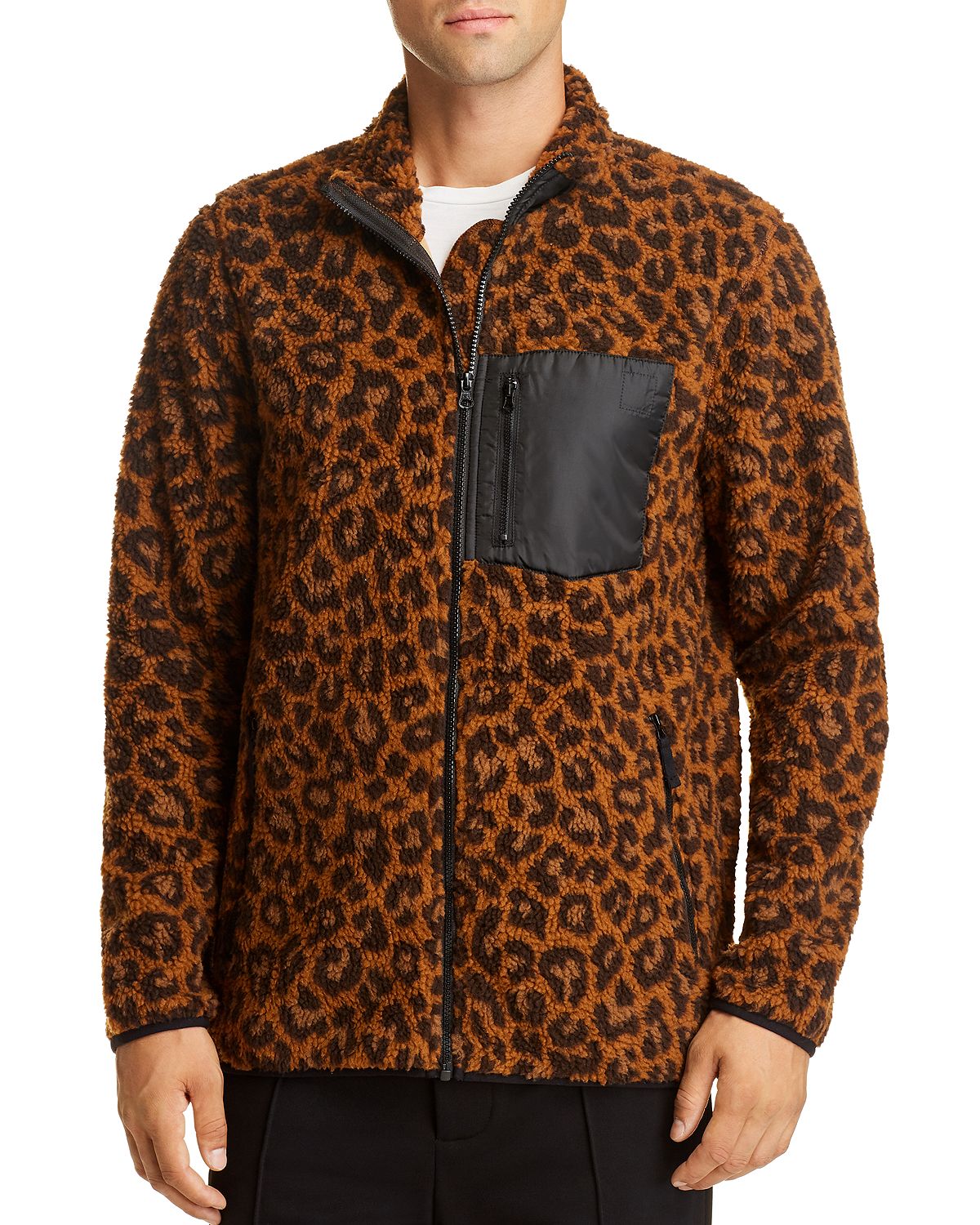 Pacific & Park Leopard Sherpa Regular Fit Fleece Jacket Leopard/Black