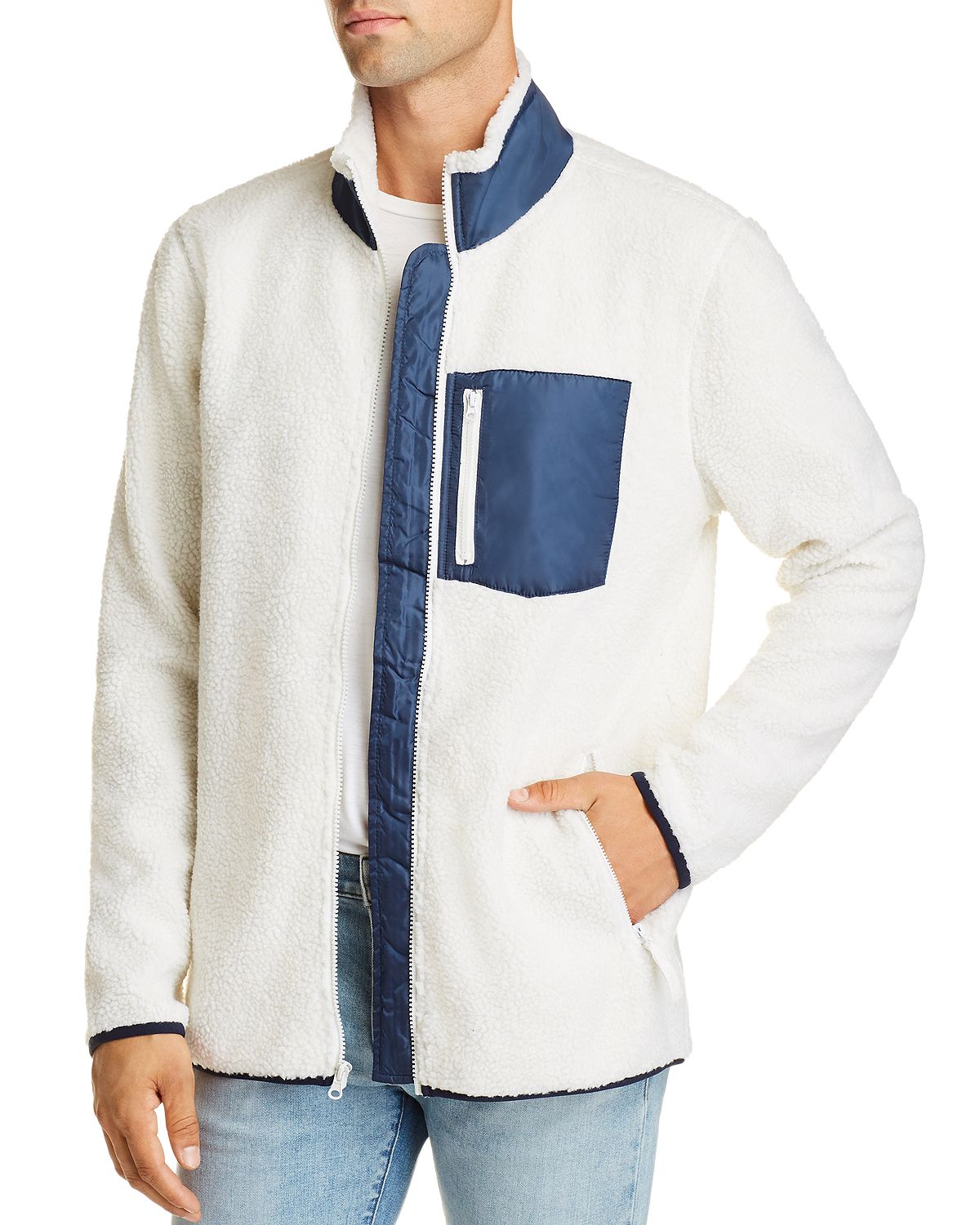Pacific & Park Sherpa Fleece Jacket Ivory/Navy