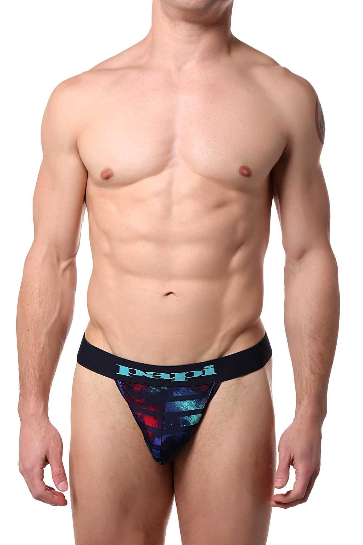 Papi Blue/Turquoise Striped Microflex Brazilian Thong