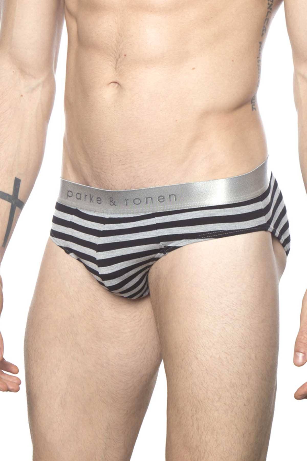 Parke & Ronen Black-Stripe Yarn-Dye Low-Rise Brief