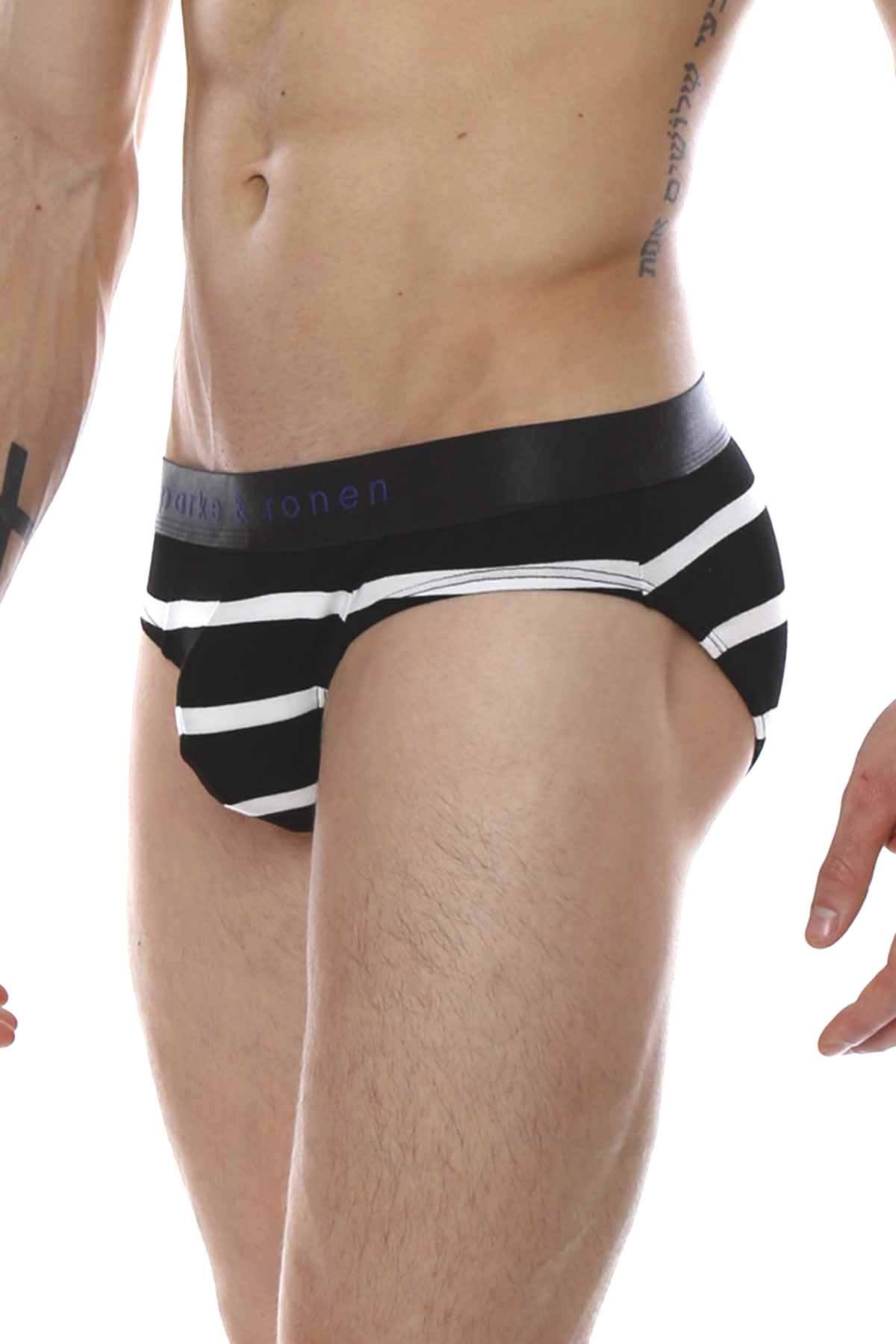 Parke & Ronen Black/White Striped Low-Rise Brief
