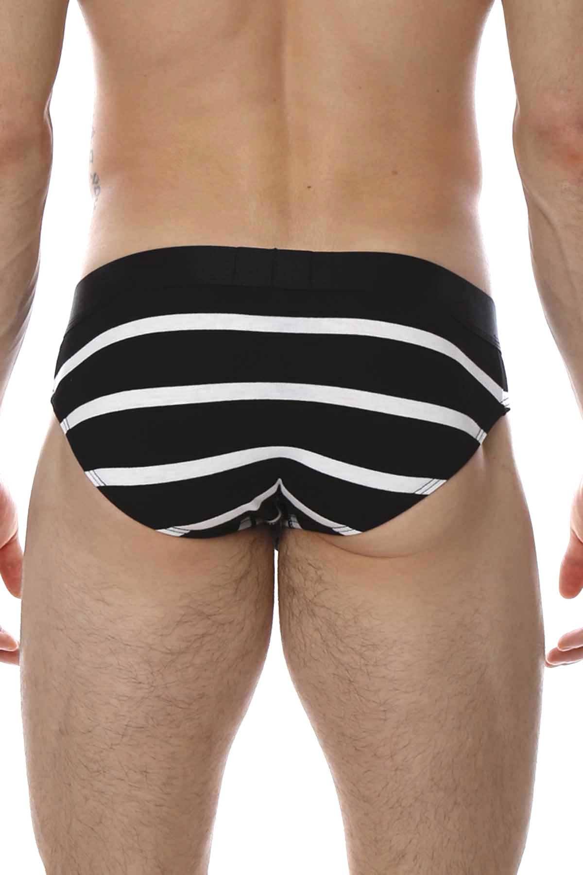 Parke & Ronen Black/White Striped Low-Rise Brief