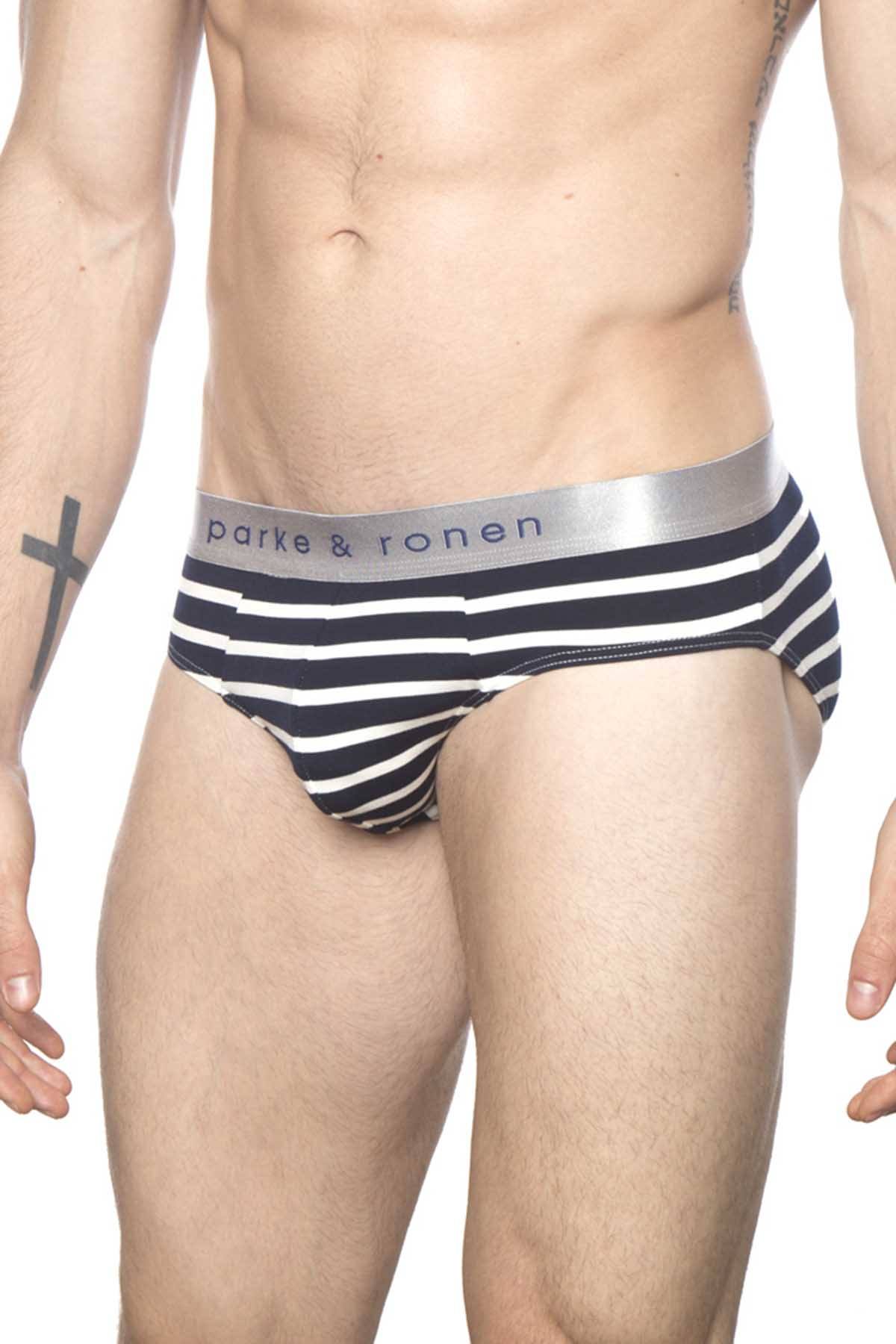 Parke & Ronen Dark-Navy Stripe Yarn-Dye Low-Rise Brief