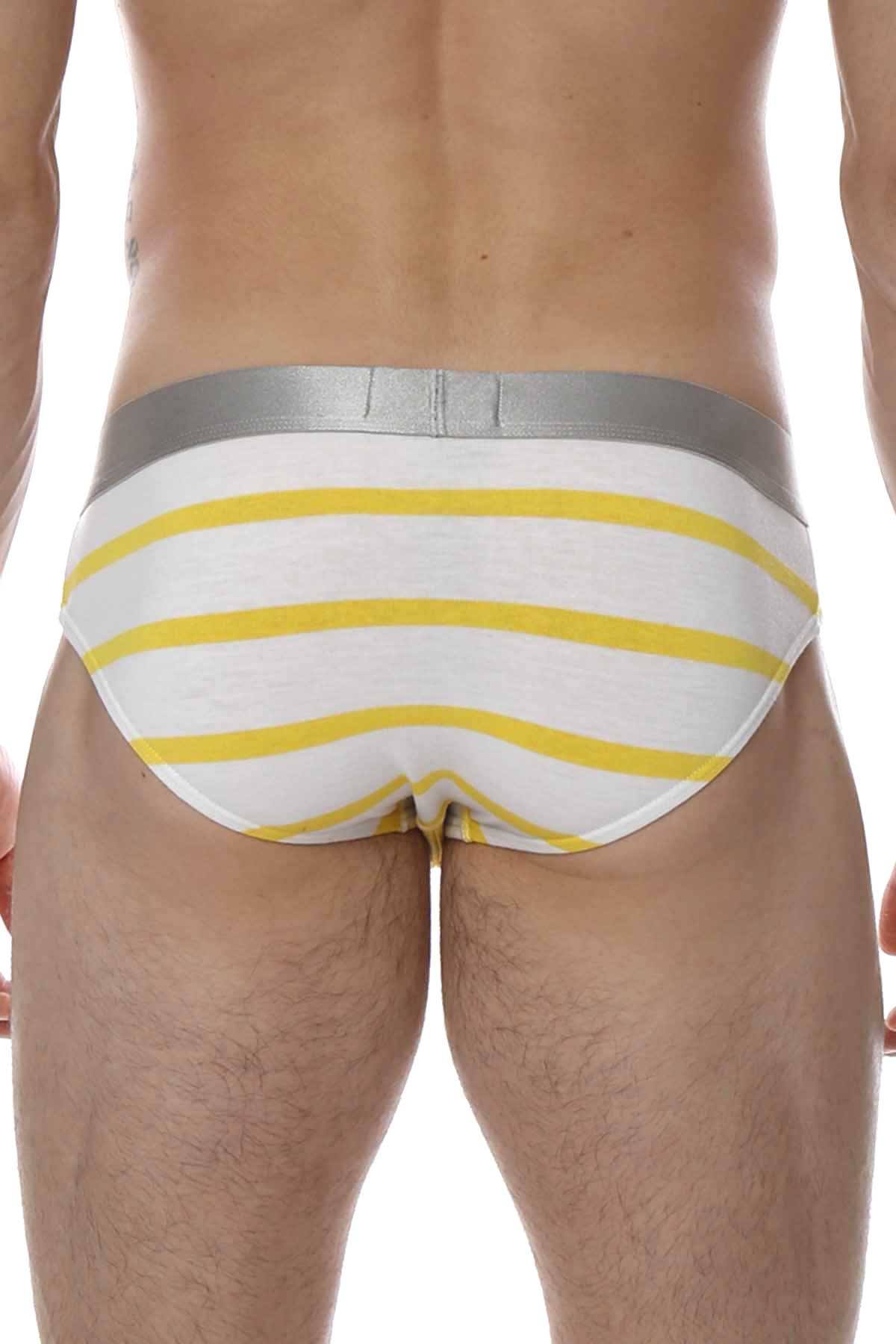 Parke & Ronen White/Canary Striped Low-Rise Brief