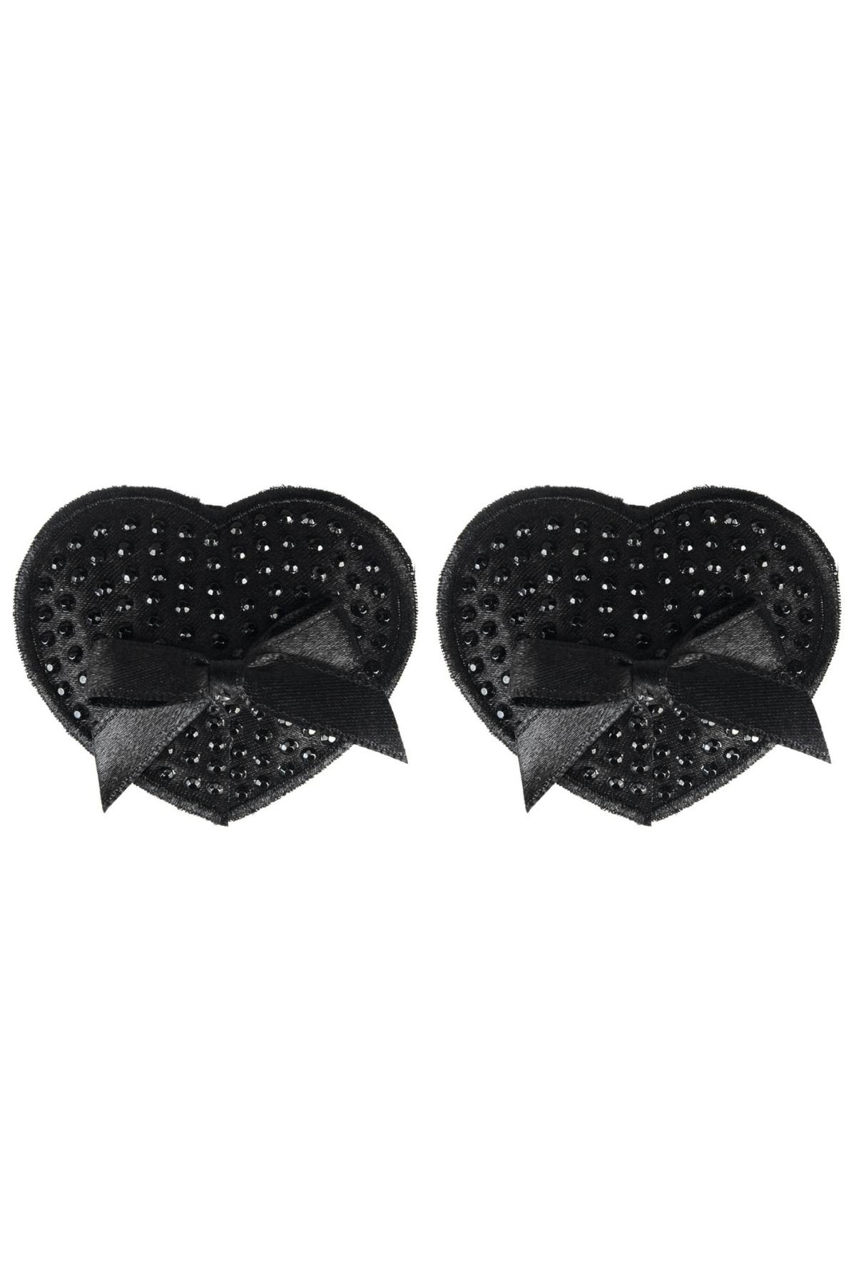 Peekaboos Black Satin With Black Stone and Bow Pasties