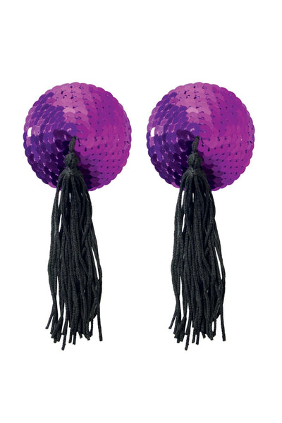 Peekaboos Purple Sequin With Black Tassel Pasties