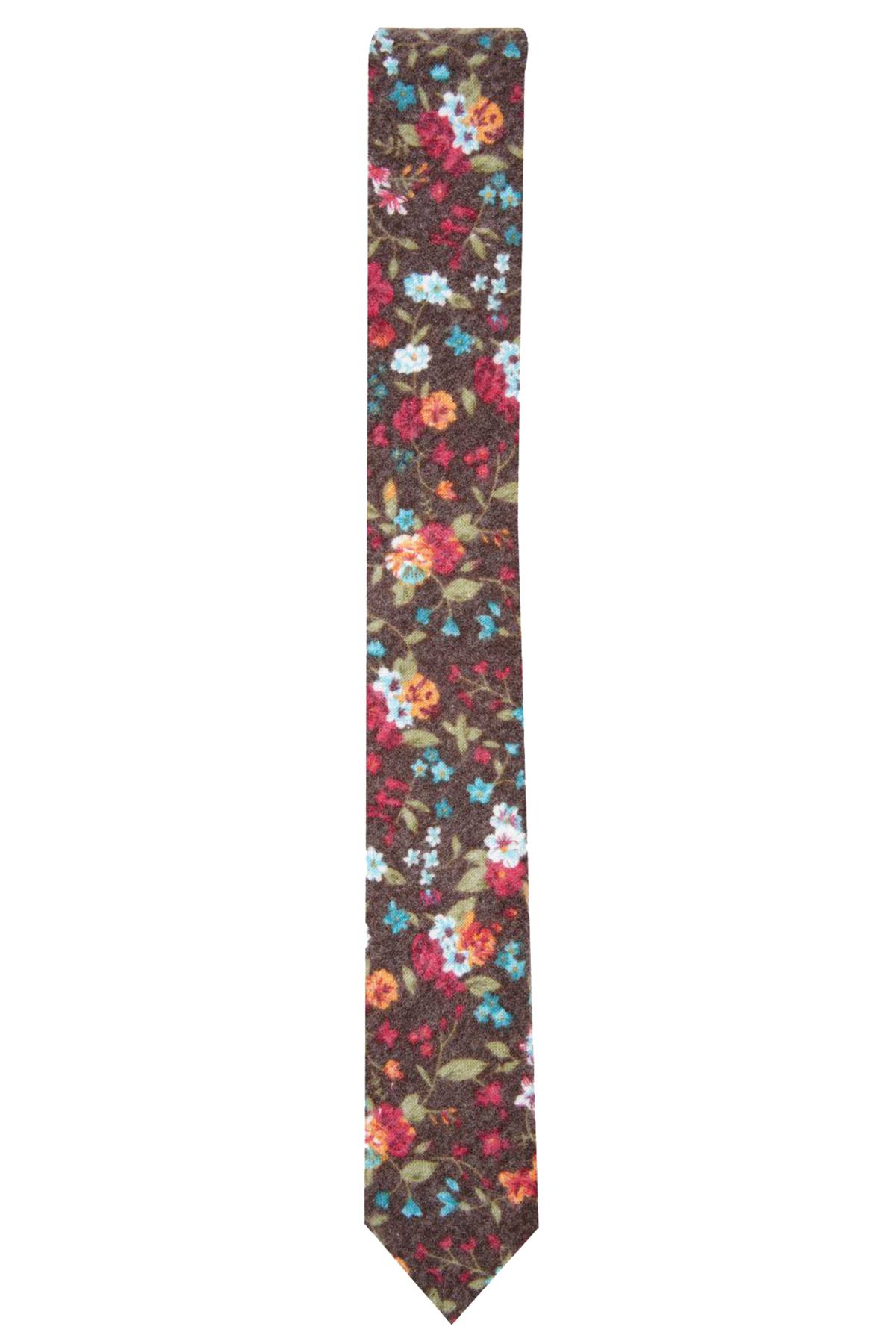 Penguin Brown Floral Slim Cotton Holm Necktie