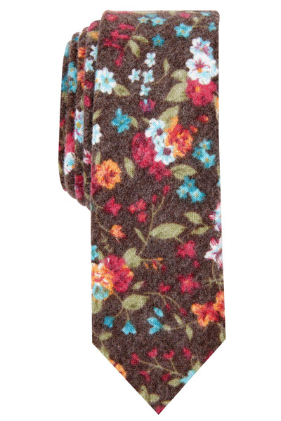 Penguin Brown Floral Slim Cotton Holm Necktie