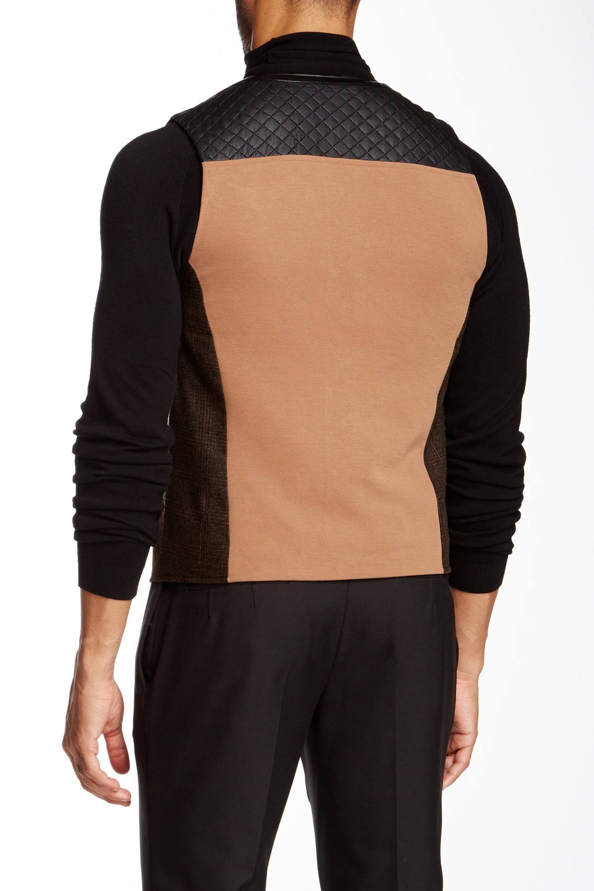 People Trend Coffee Vest w/ Faux-Leather Trim