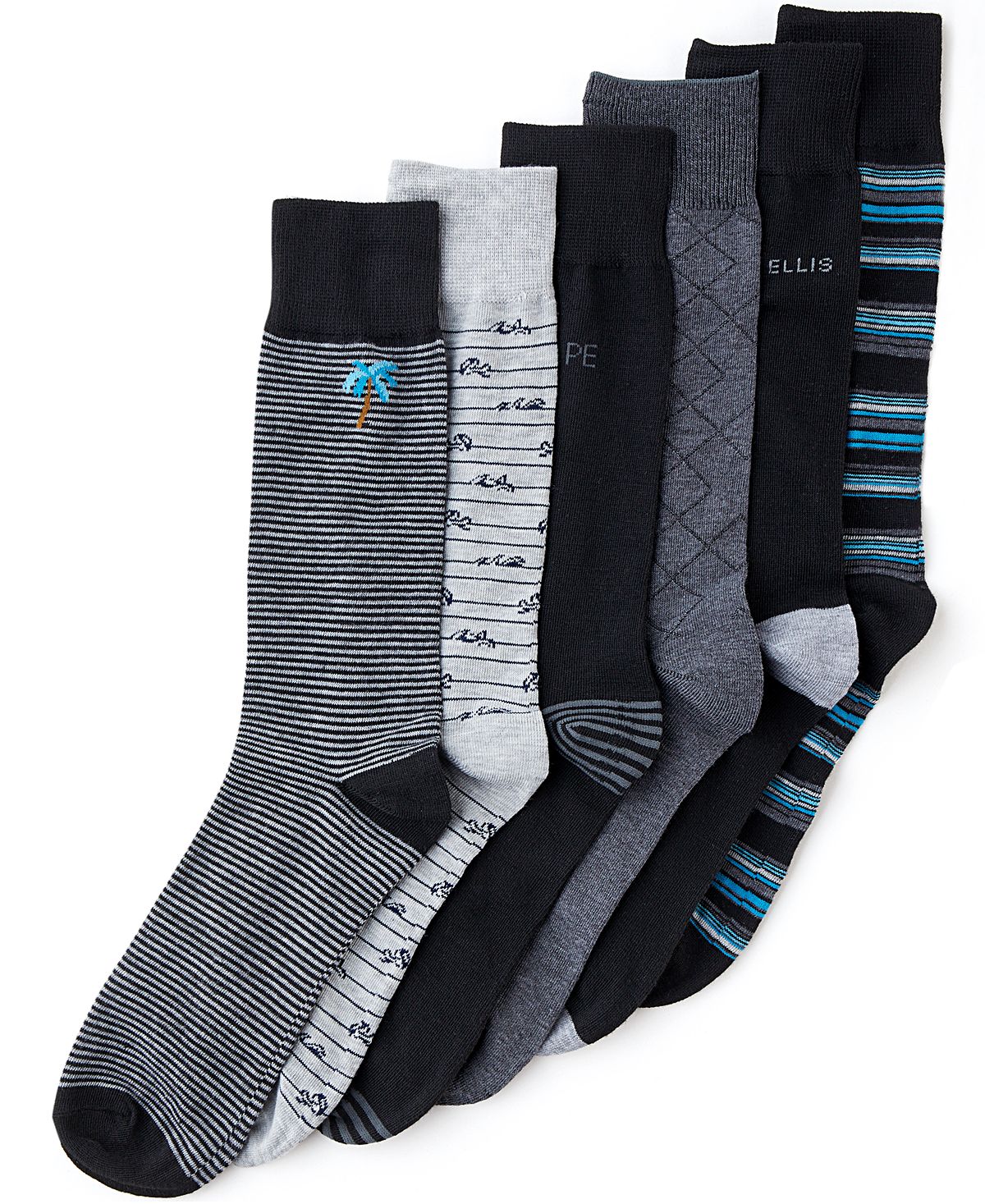 Perry Ellis 6-pk. Cotton Printed Socks Black/grey