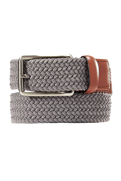 Perry Ellis Portfolio Grey Leather Trim Webbed/Woven Stretch Belt