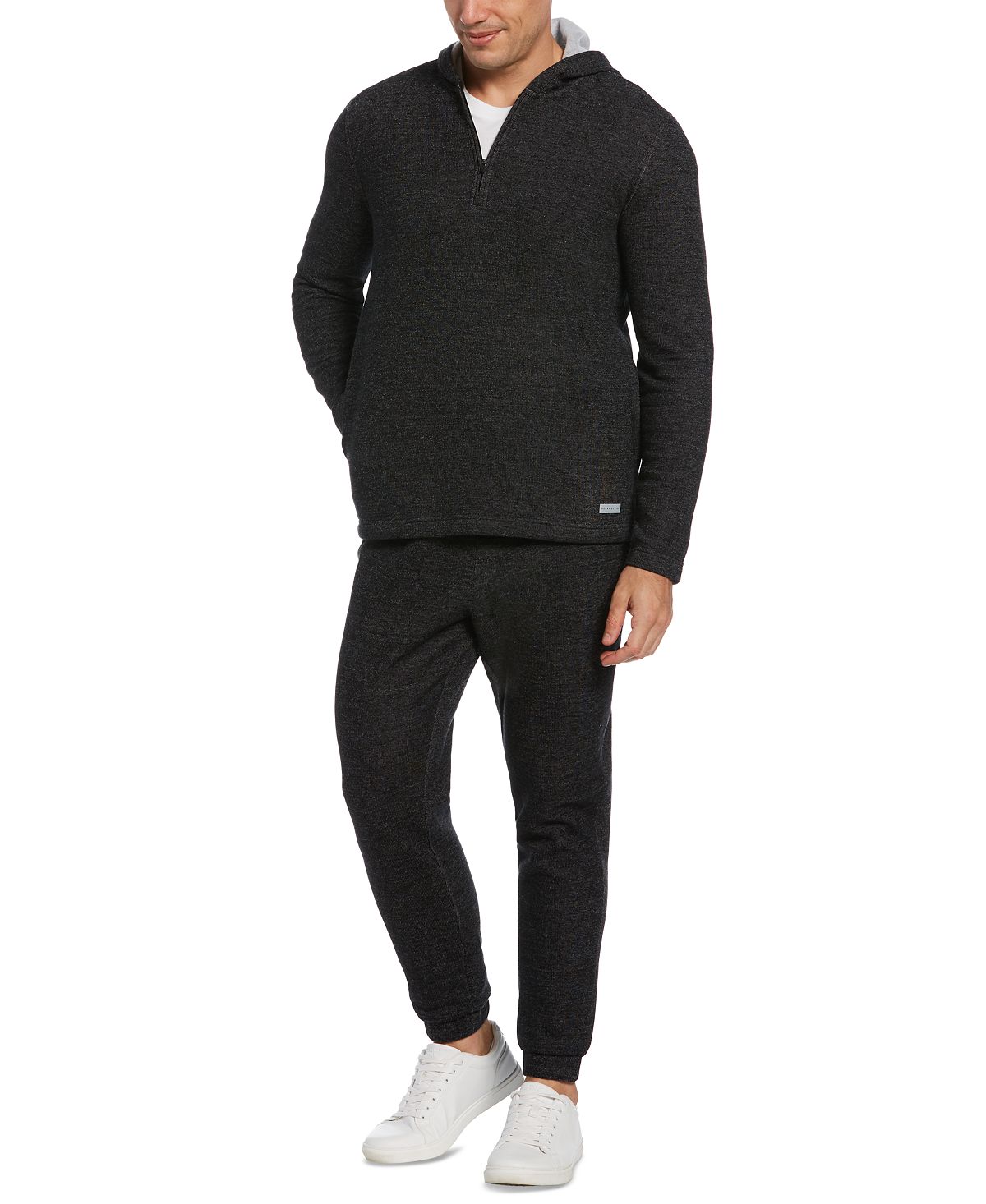 Perry Ellis Portfolio Portfolio Heathered Knit Hoodie Black
