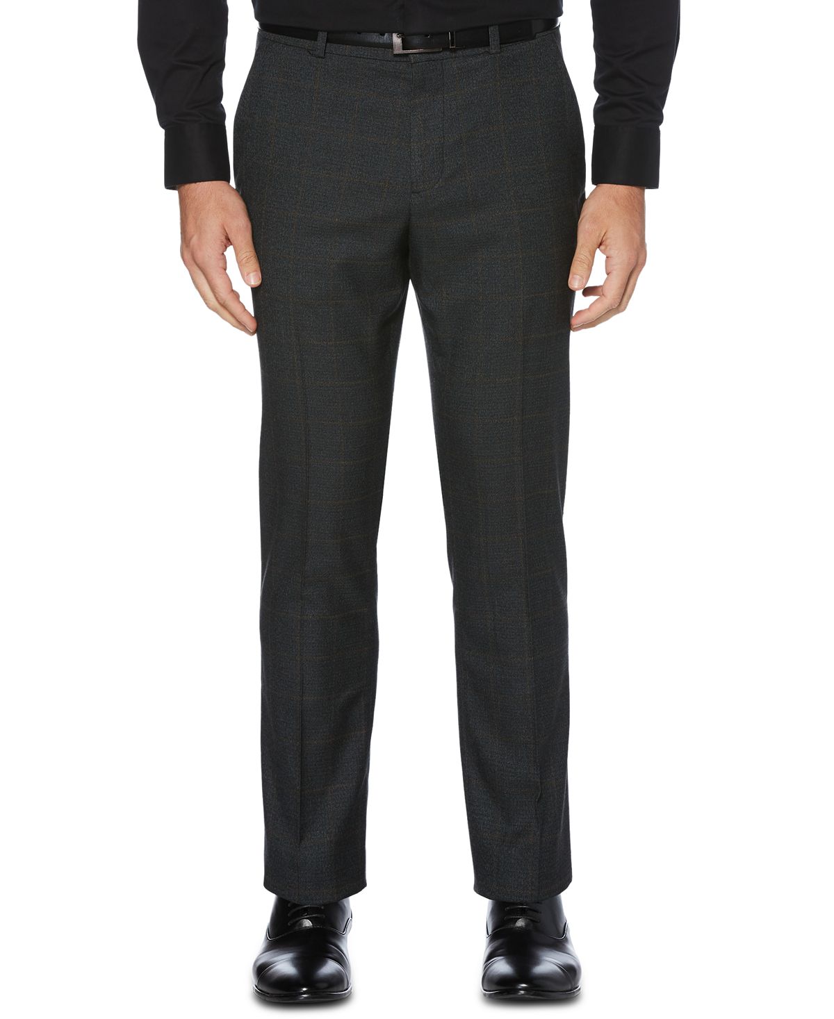 Perry Ellis Portfolio Slim-fit Stretch Windowpane Dress Pants Dark Gray