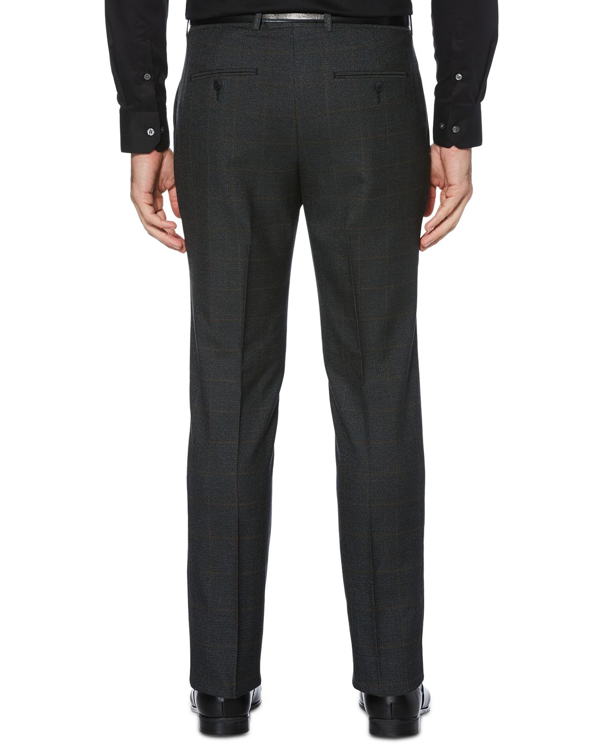 Perry Ellis Portfolio Slim-fit Stretch Windowpane Dress Pants Dark Gray