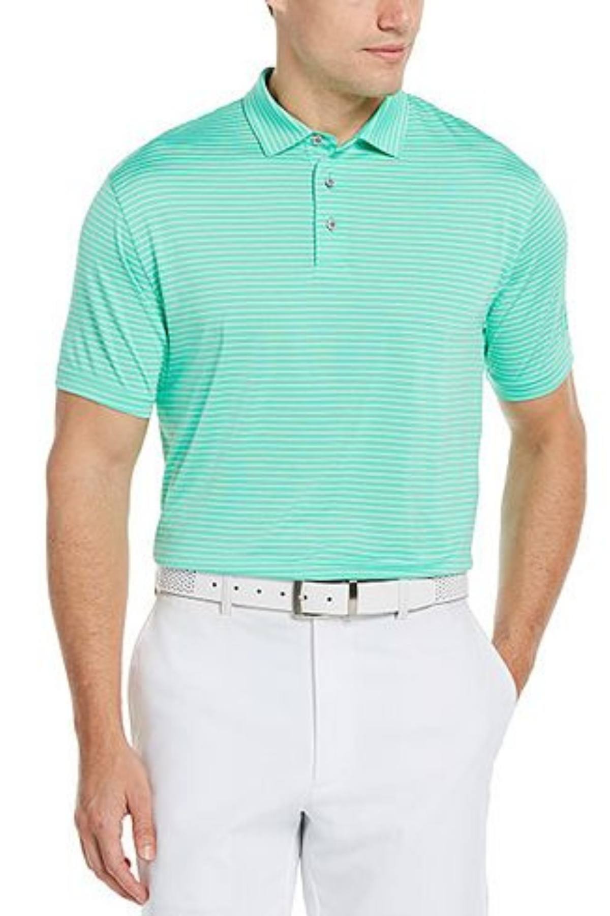 Pga Tour Feeder Stripe Polo Shirt Electric Green