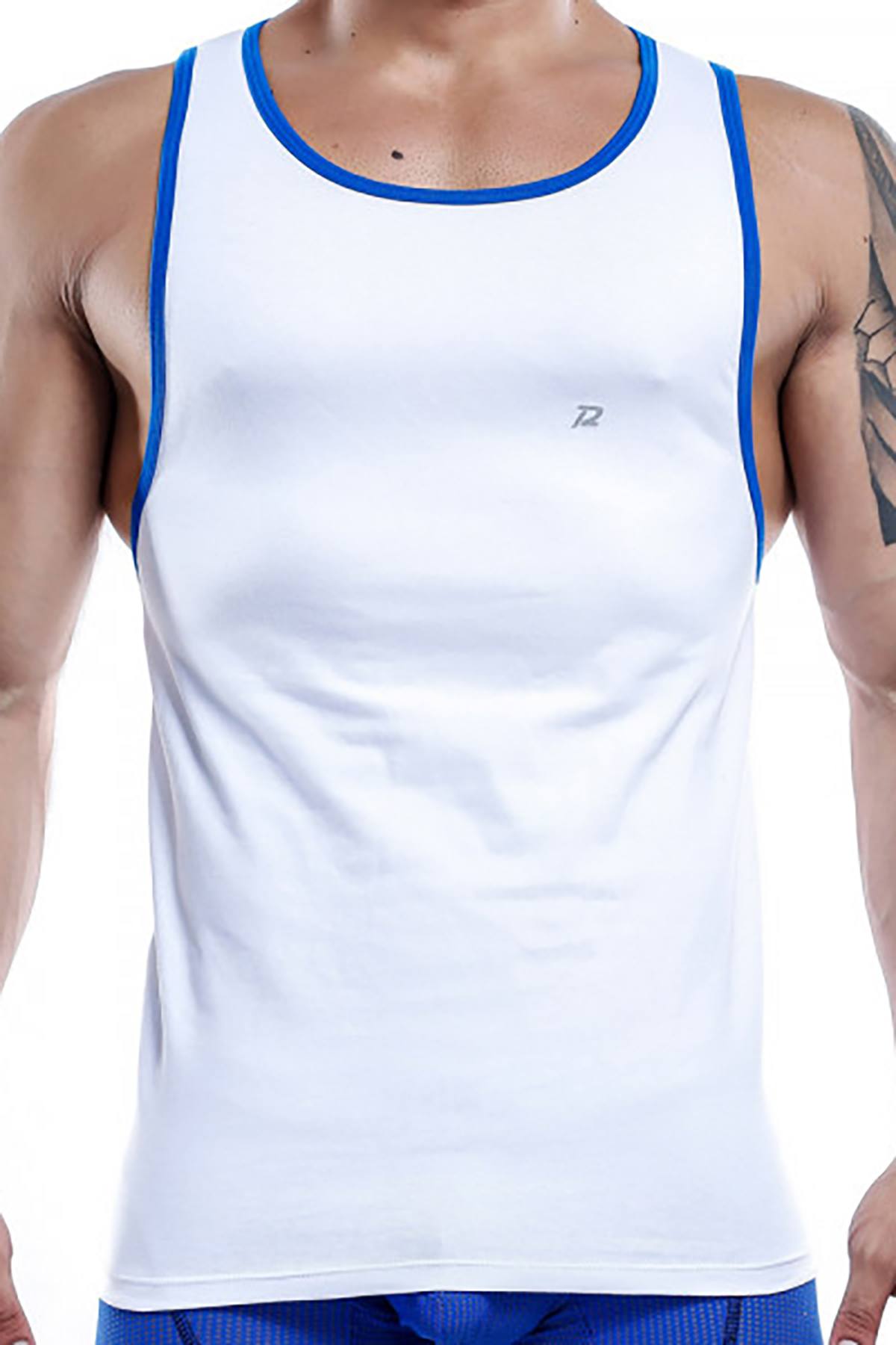 Pistol Pete White/Royal-Blue Contrast-Trim Tank Top