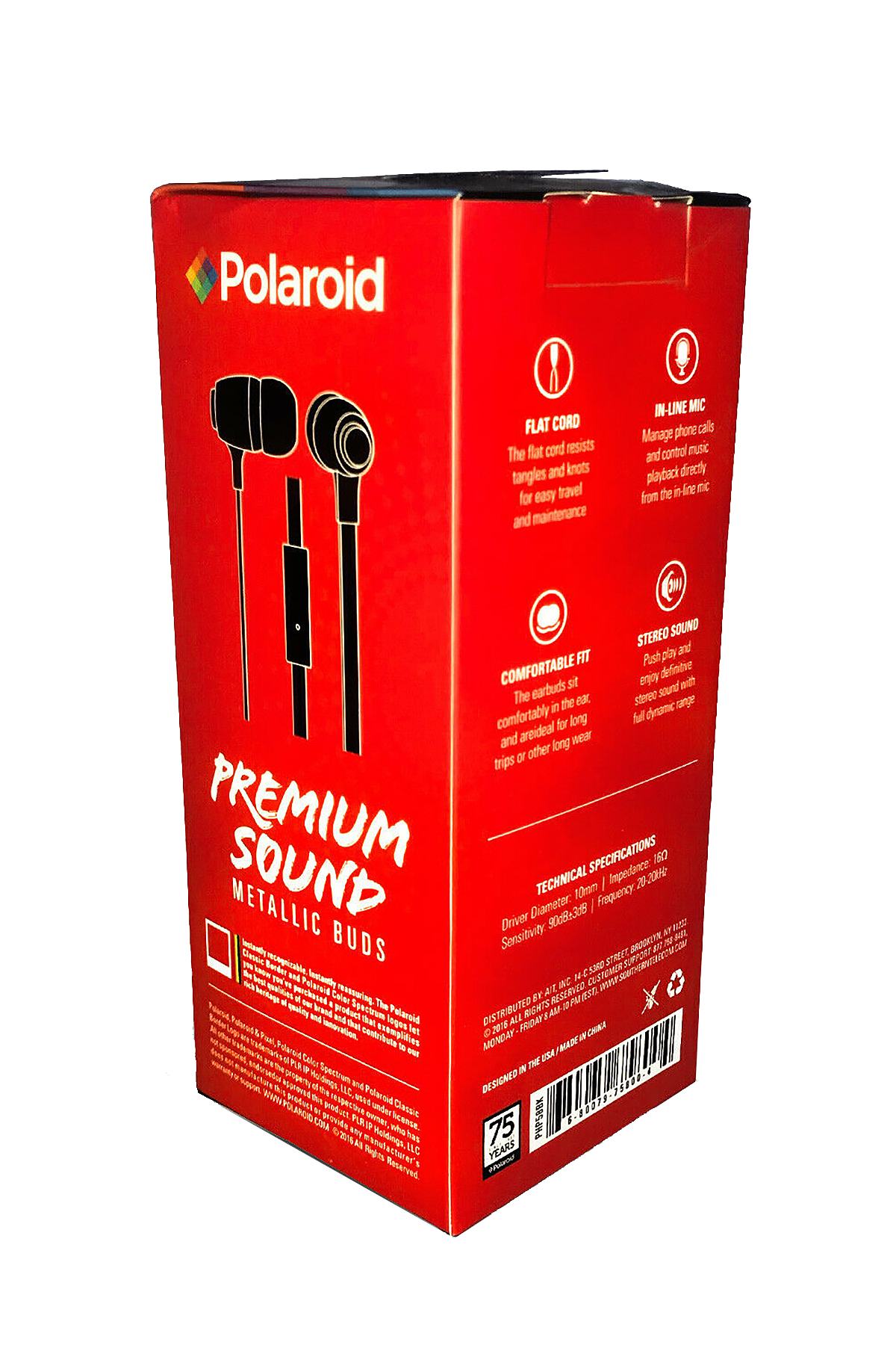 Polaroid Black Metallic Premium Sound Earbuds with Microphone