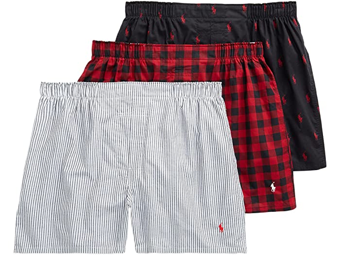 Polo Ralph Lauren Assorted 3-Pack Woven Cotton Boxers stripe/plaid/black