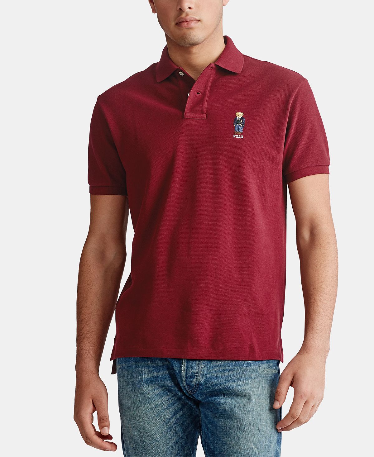 Polo Ralph Lauren Basic Slim Fit Mesh Bear Polo Shirt Classic Wine