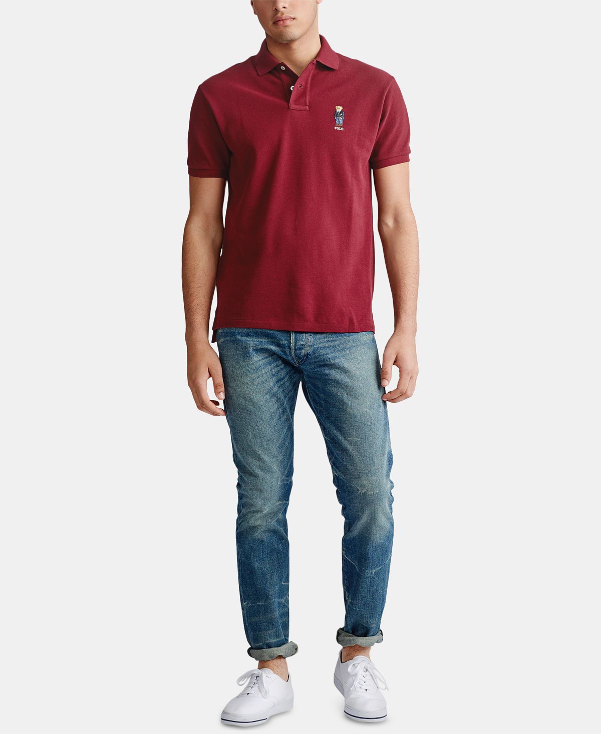 Polo Ralph Lauren Basic Slim Fit Mesh Bear Polo Shirt Classic Wine