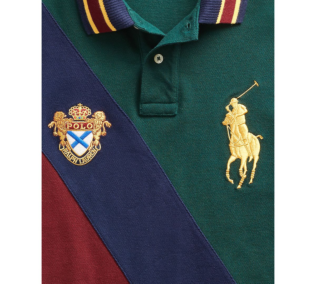 Polo Ralph Lauren Custom Slim Fit Big Pony Mesh Polo Shirt College Green Multi