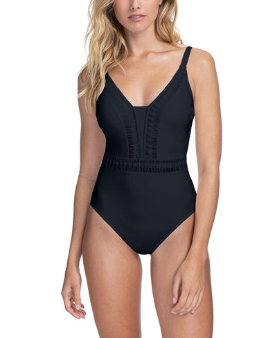 Profile By Gottex Roulette V-neck Tummy Control One Piece Swimsuit Black