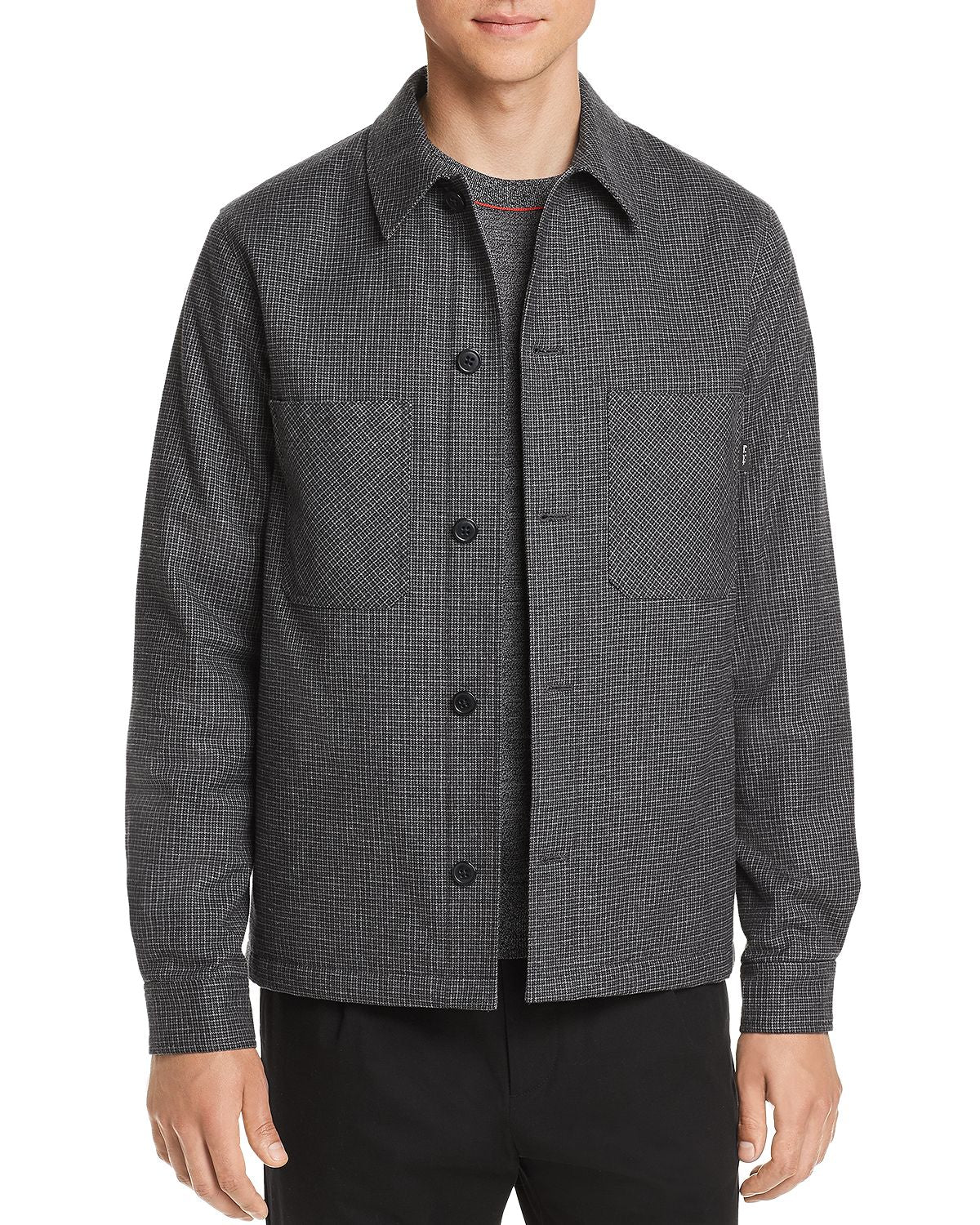 Ps Paul Smith Micro-houndstooth Shirt Jacket Gray Black