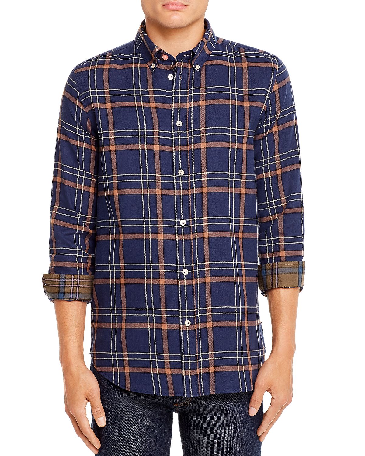 Ps Paul Smith Plaid Tailored Regular Fit Button-down Shirt Navy