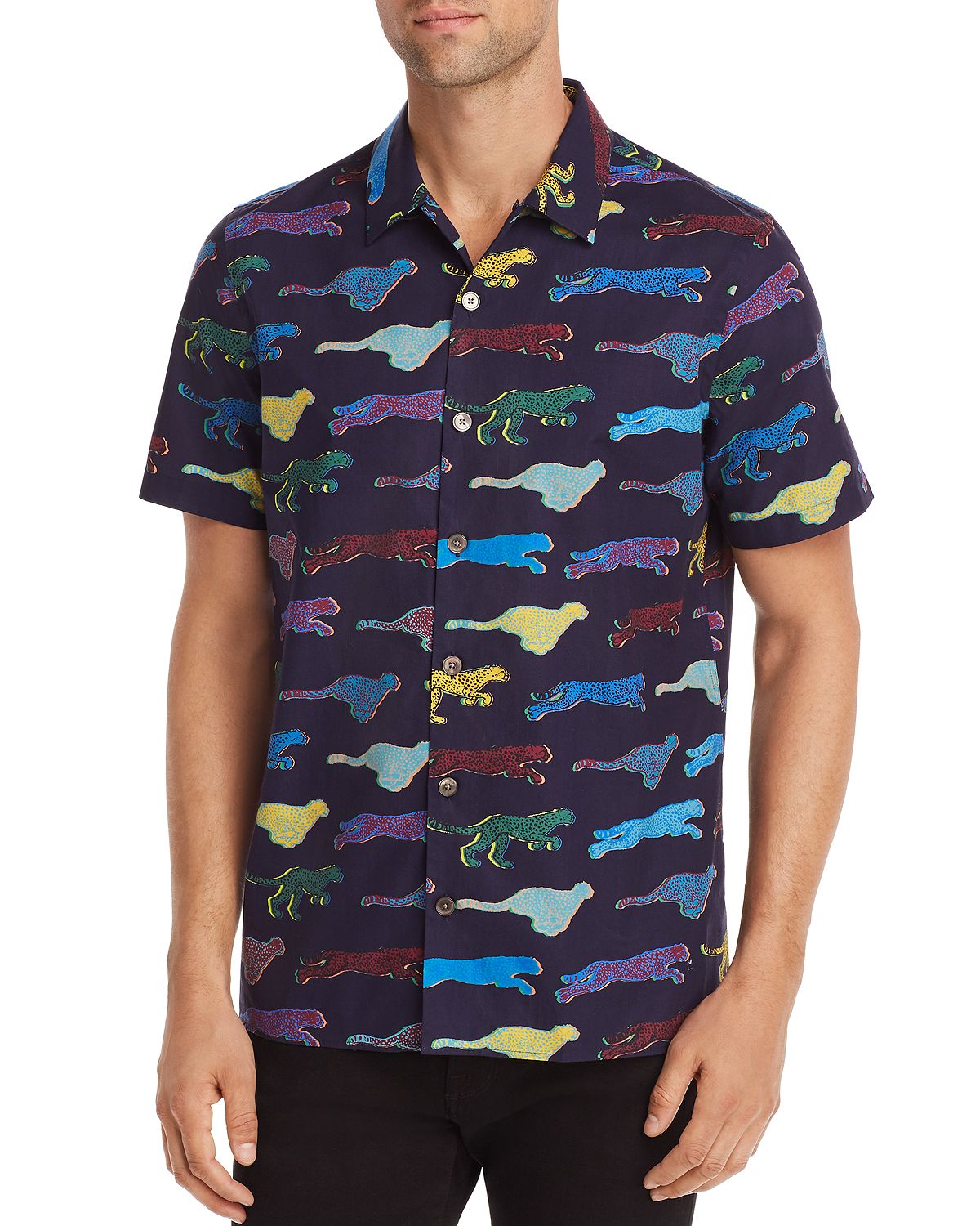 Ps Paul Smith Short-sleeve Cheetah Print Regular Fit Shirt Navy