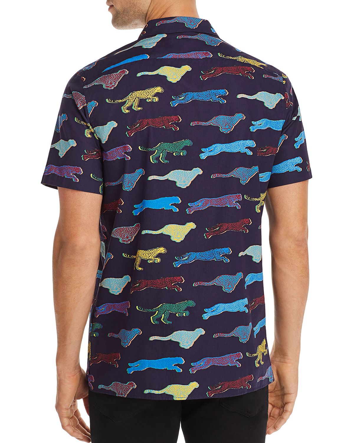 Ps Paul Smith Short-sleeve Cheetah Print Regular Fit Shirt Navy