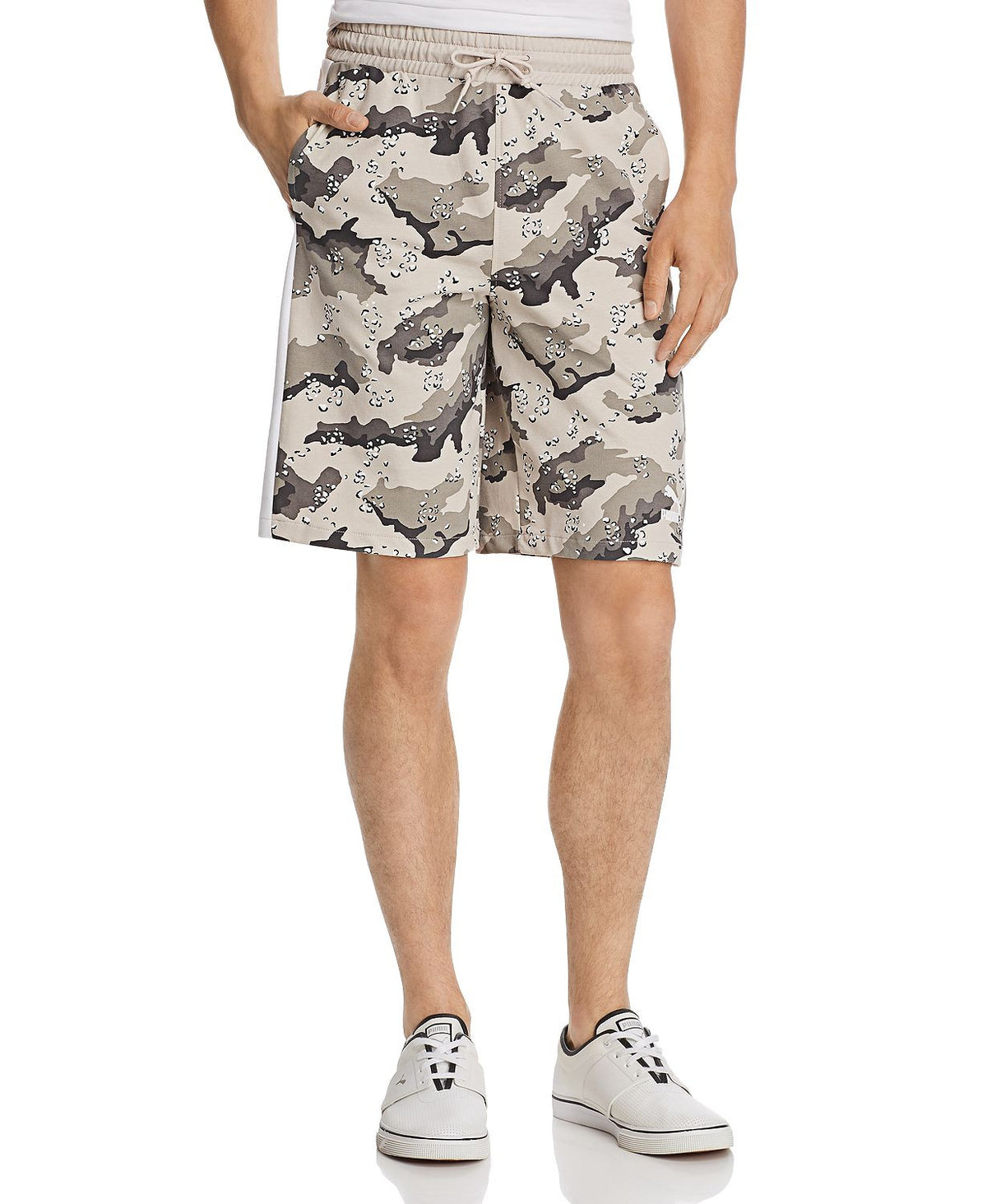 Puma Wild Pack Aop Camouflage-print Drawstring Shorts Silver Gray