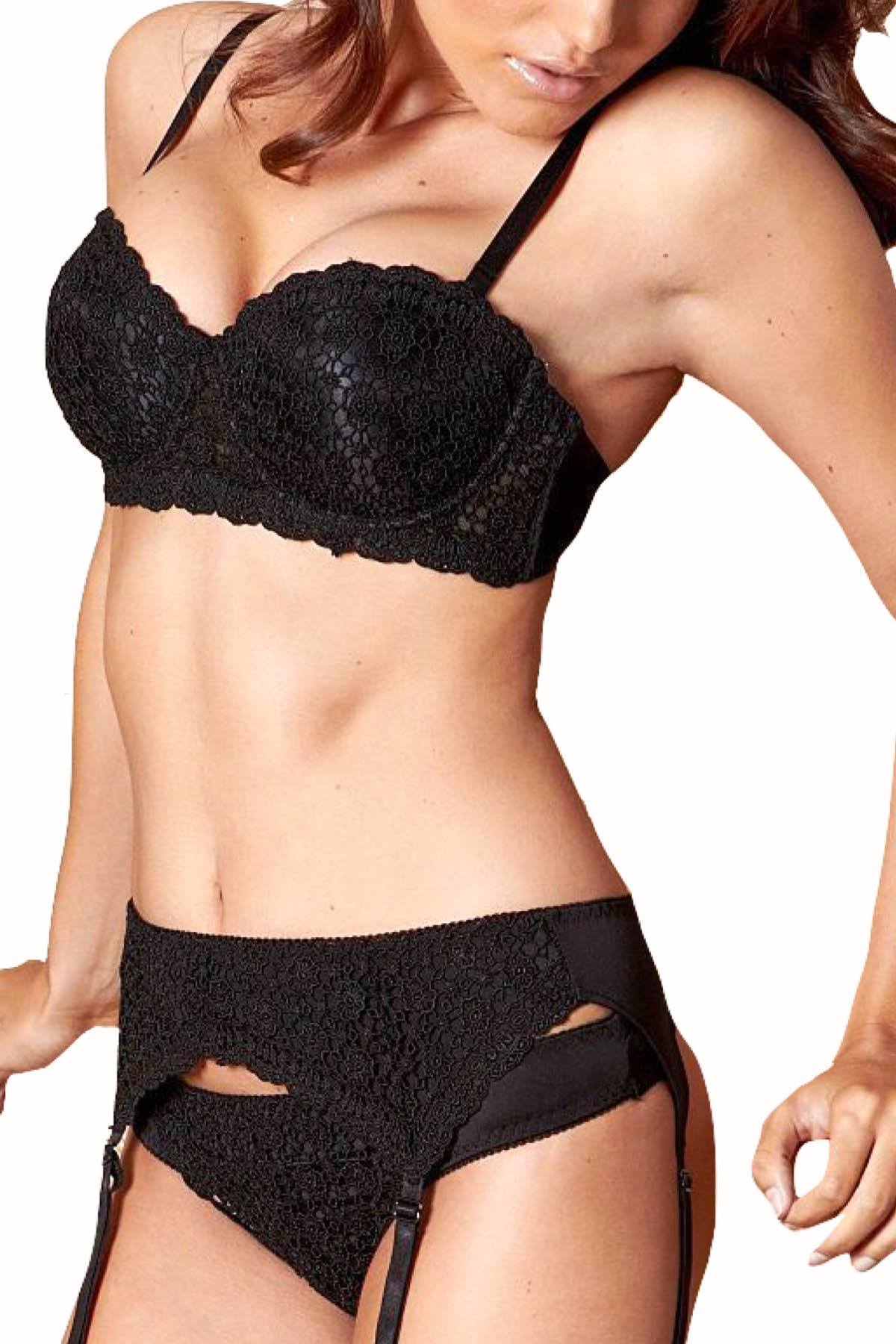 Q-T Intimates Exclusively for Fredrick's of Hollywood Black Breathtaking Lace Balconette Bra