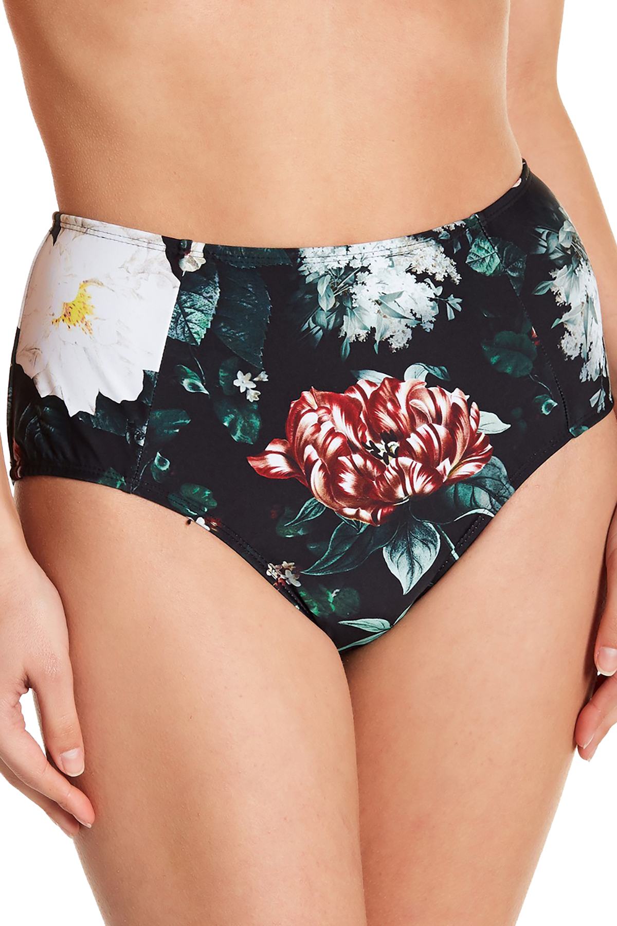 RACHEL by Rachel Roy Garden Floral High Waist Bikini Bottom in Black