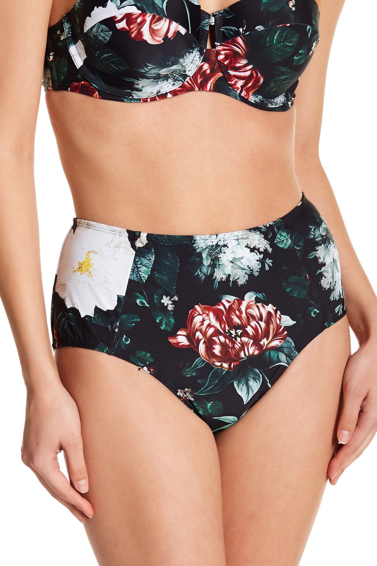 RACHEL by Rachel Roy Garden Floral High Waist Bikini Bottom in Black