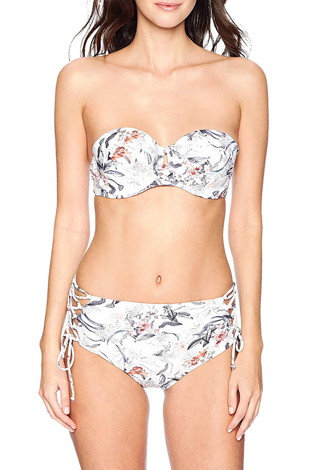 RACHEL by Rachel Roy High Waist Lace Up Bikini Bottom in White Floral