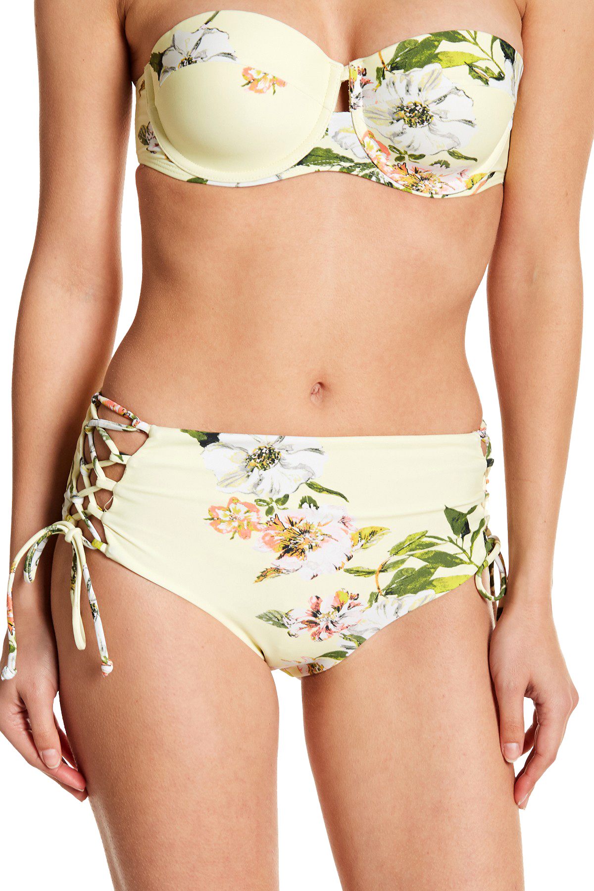 RACHEL by Rachel Roy High Waist Lace Up Bikini Bottom in Yellow Summer Floral