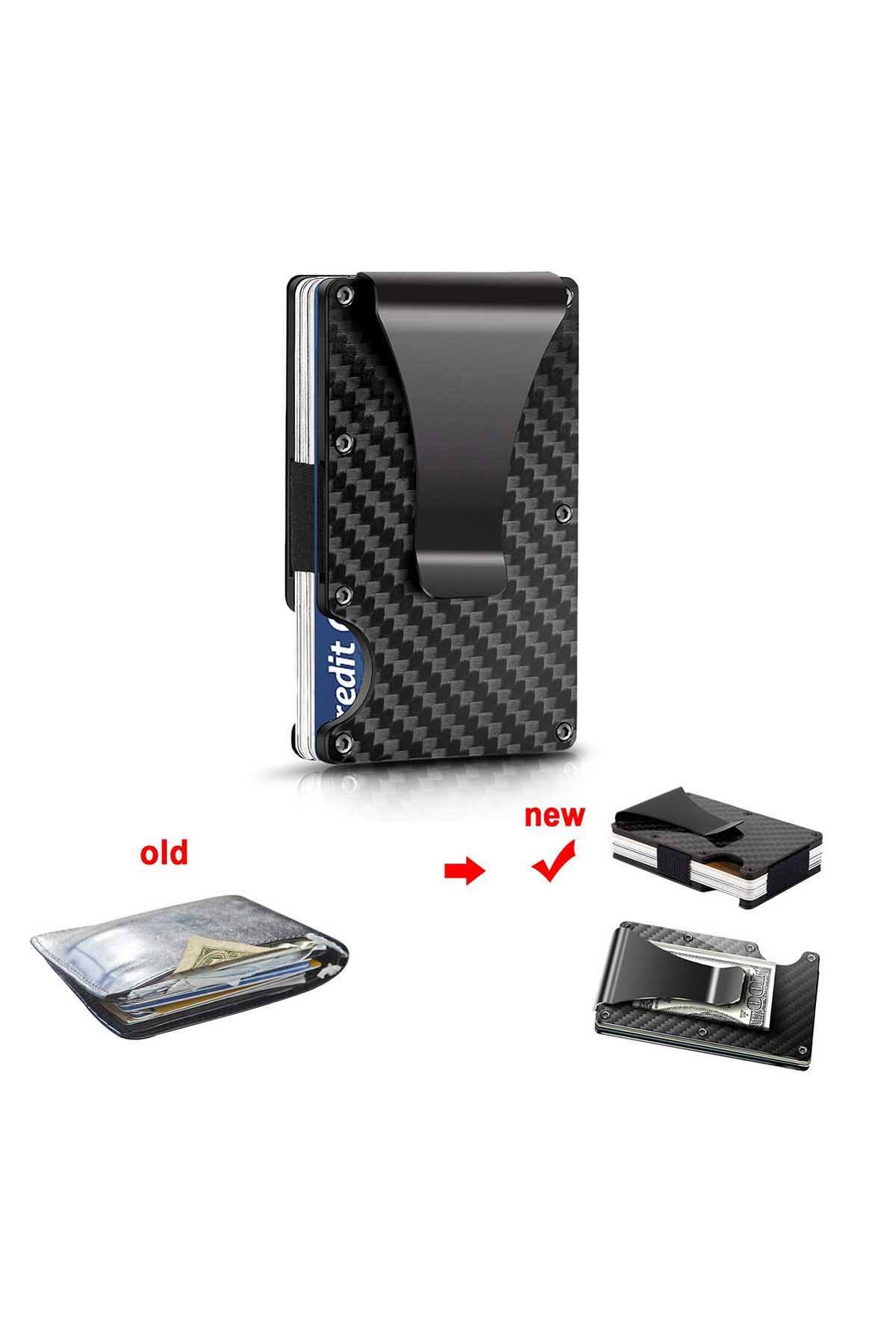 RFID Blocking Carbon Fibre Slim Card Holder W/ Money Clip