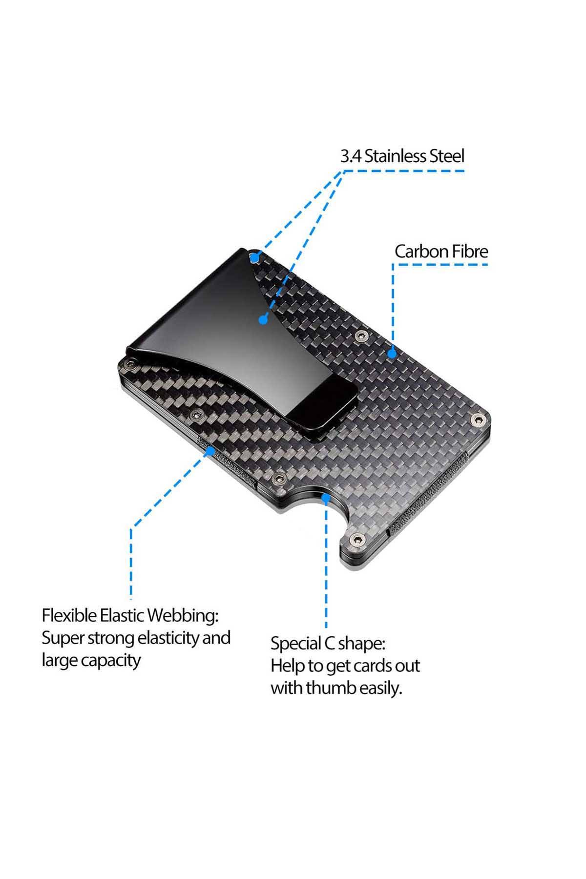 RFID Blocking Carbon Fibre Slim Card Holder W/ Money Clip