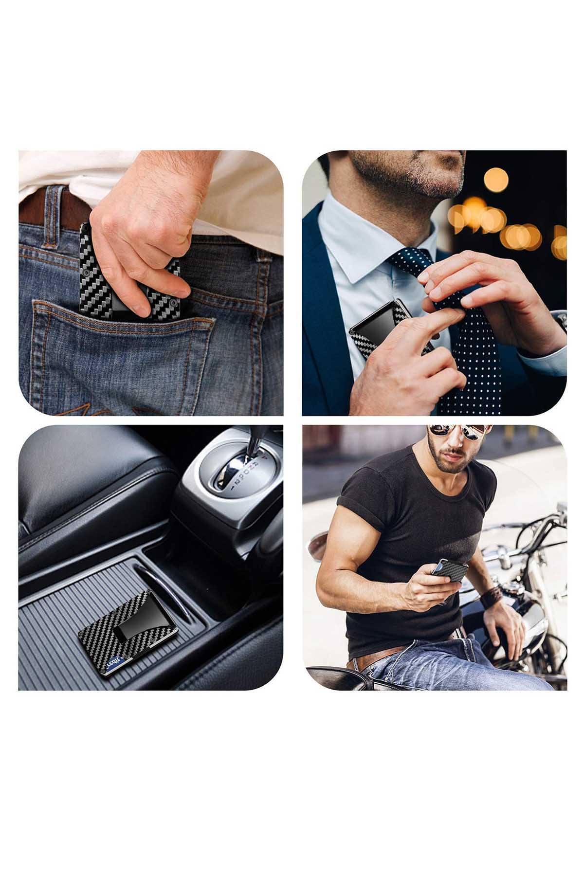 RFID Blocking Carbon Fibre Slim Card Holder W/ Money Clip