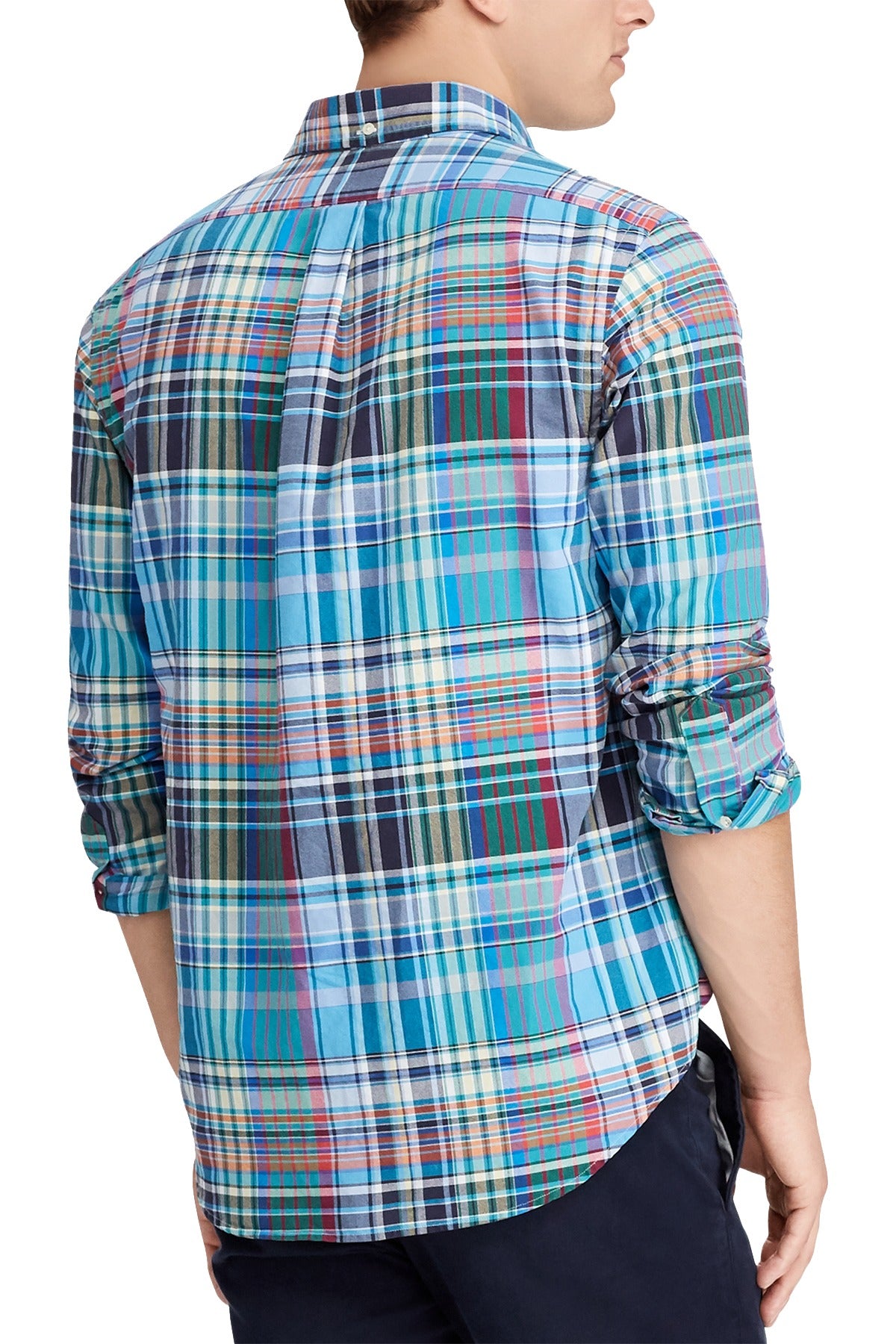 Ralph Lauren Cerulean Blue/Yellow Big/Tall Classic Fit Plaid Cotton Oxford Shirt